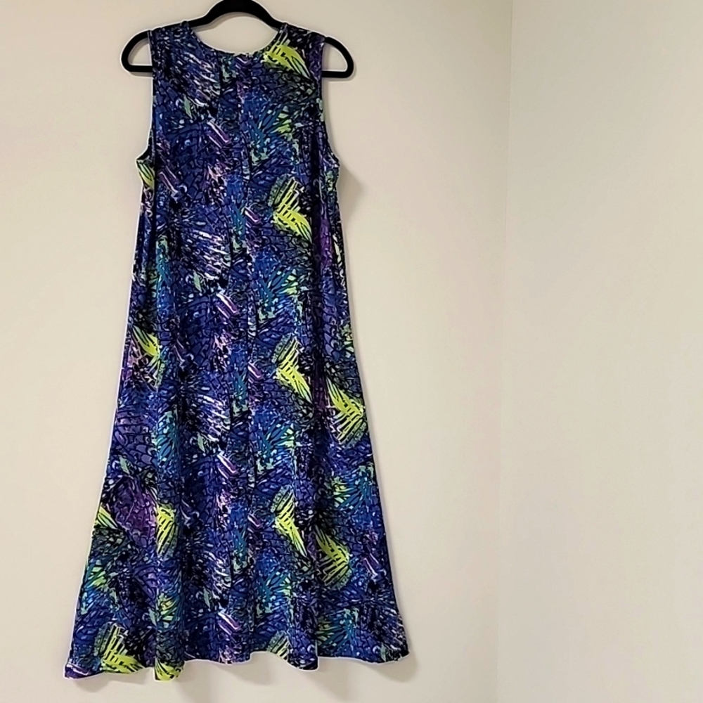 Attitudes By Renee Como Jersey Sleeveless Midi Dress Blue Butterfly XL